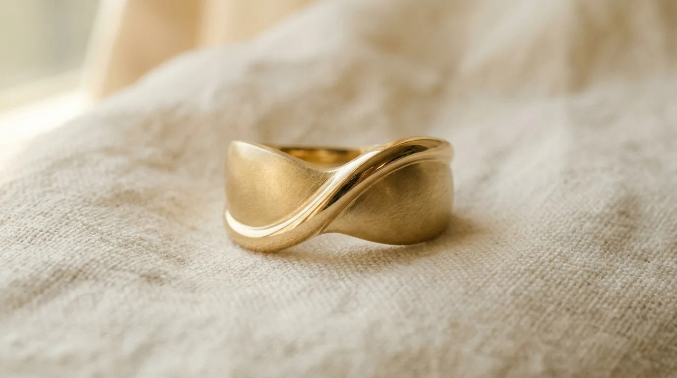 AUREN ring macro — S-curve crossover, satin face, polished ridge