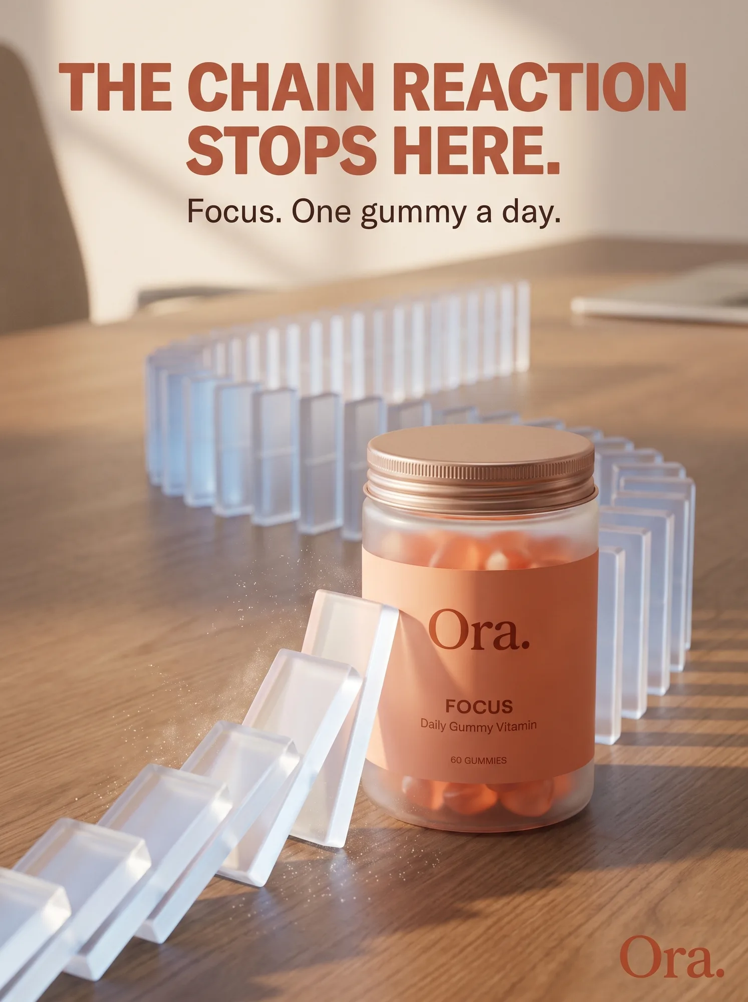 Ora — a long line of falling dominoes halted cold against the jar, 'The chain reaction stops here.'